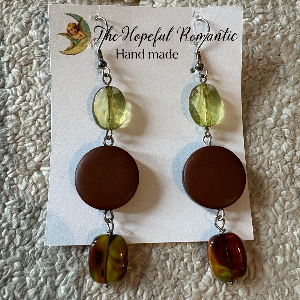 Brown and Green Handmade Earrings